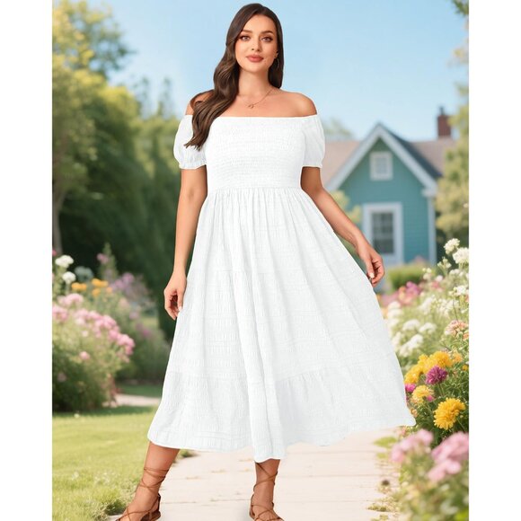 Plus Size Summer Dress Off Shoulder Pockets Casual Wedding Vacation - Picture 6 of 6